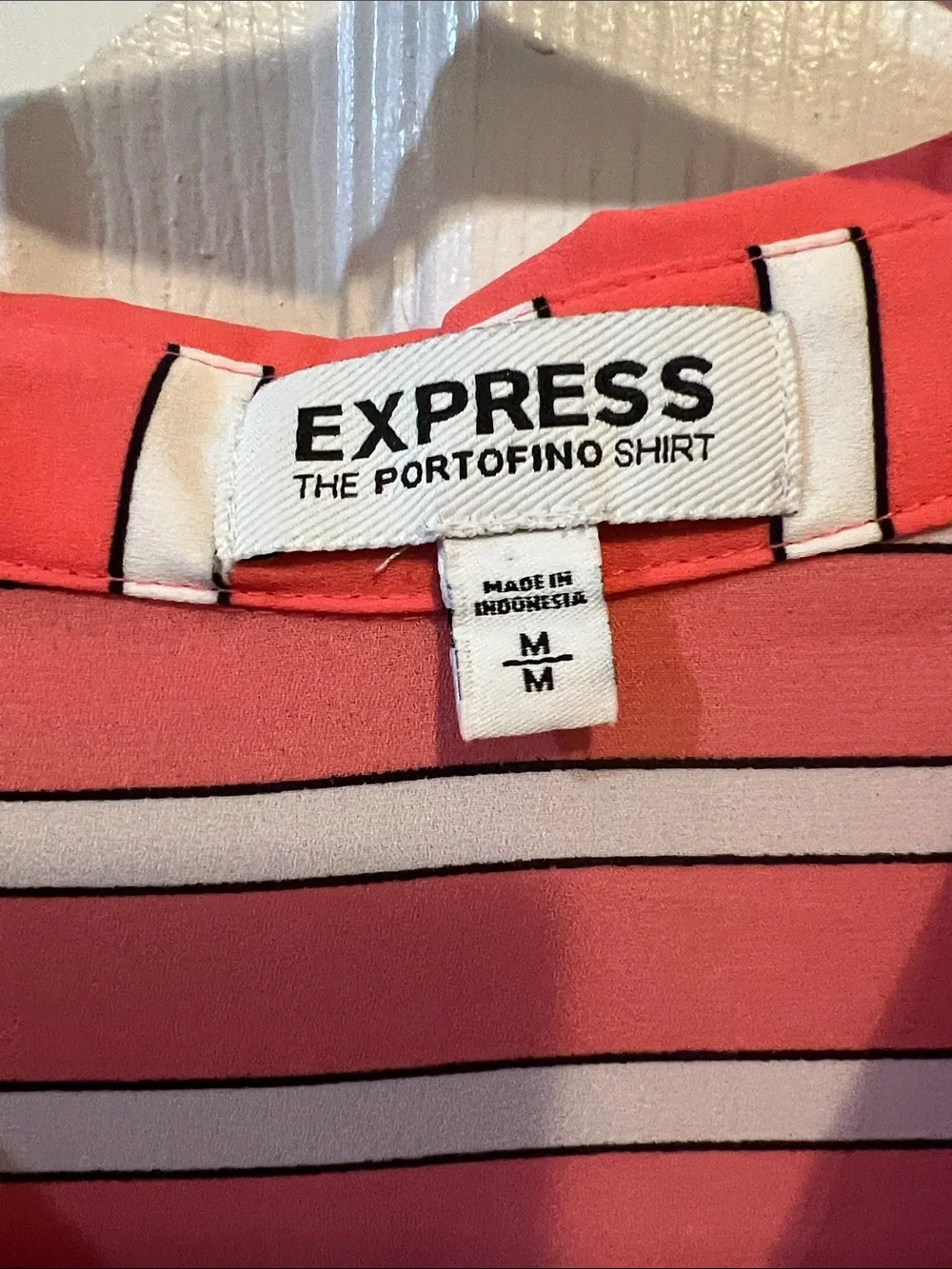 Express Pink and White Striped Portofino Button-Up Shirt